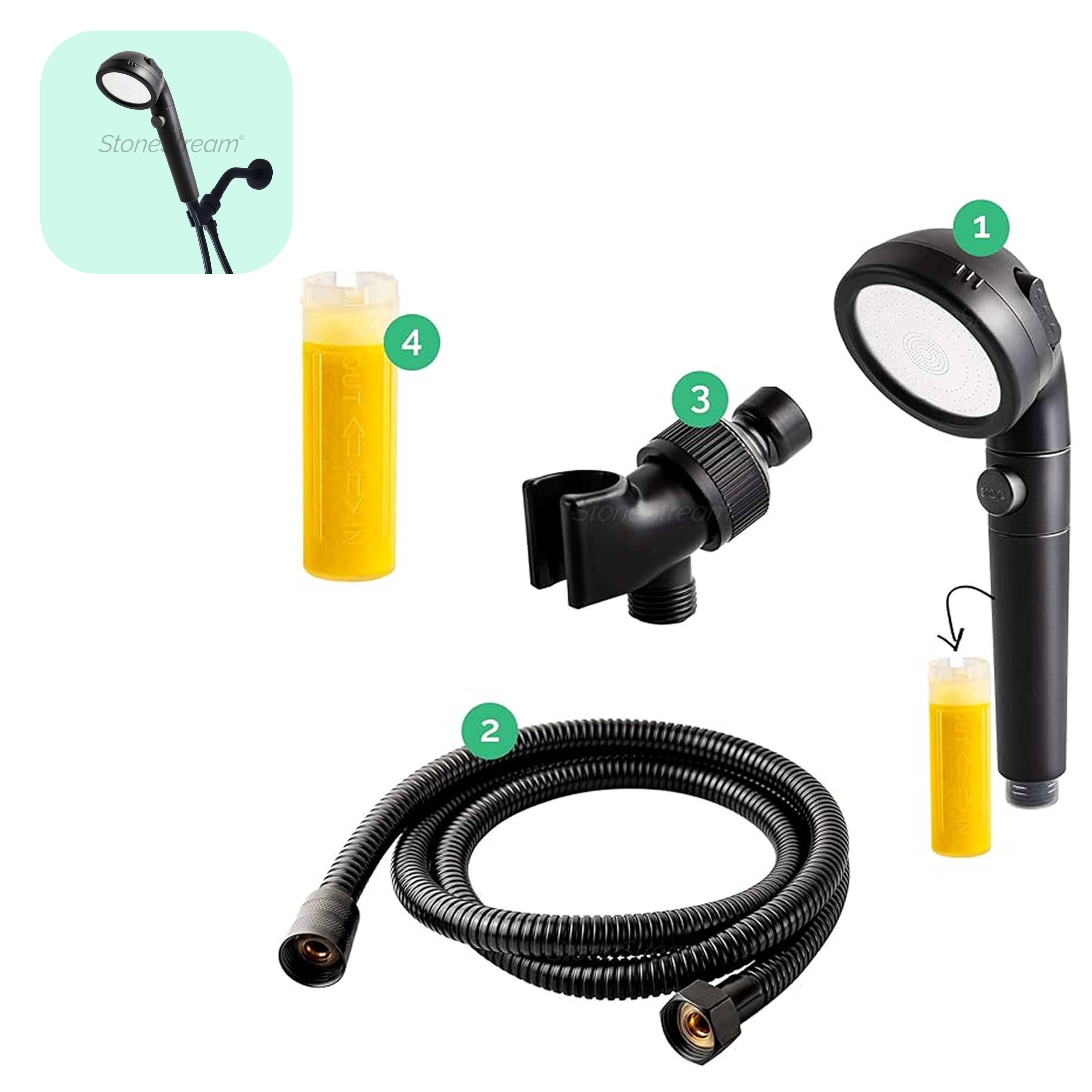 Ecopower 4-in-1 Vitamina C Kit de duș negru