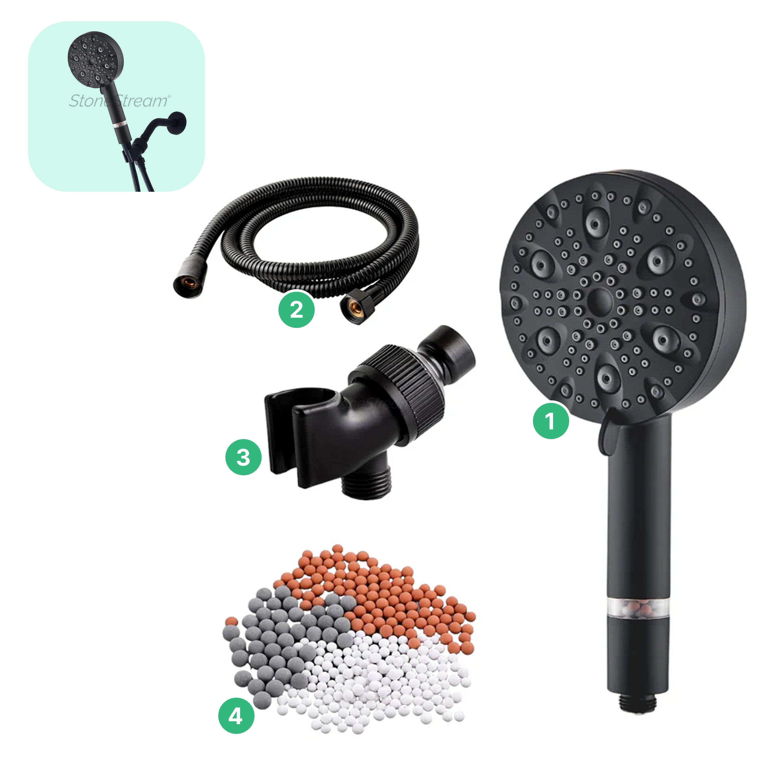 Ecolux cu 9 moduri de duș din oțel inoxidabil neagră + Kit adaptor de perete