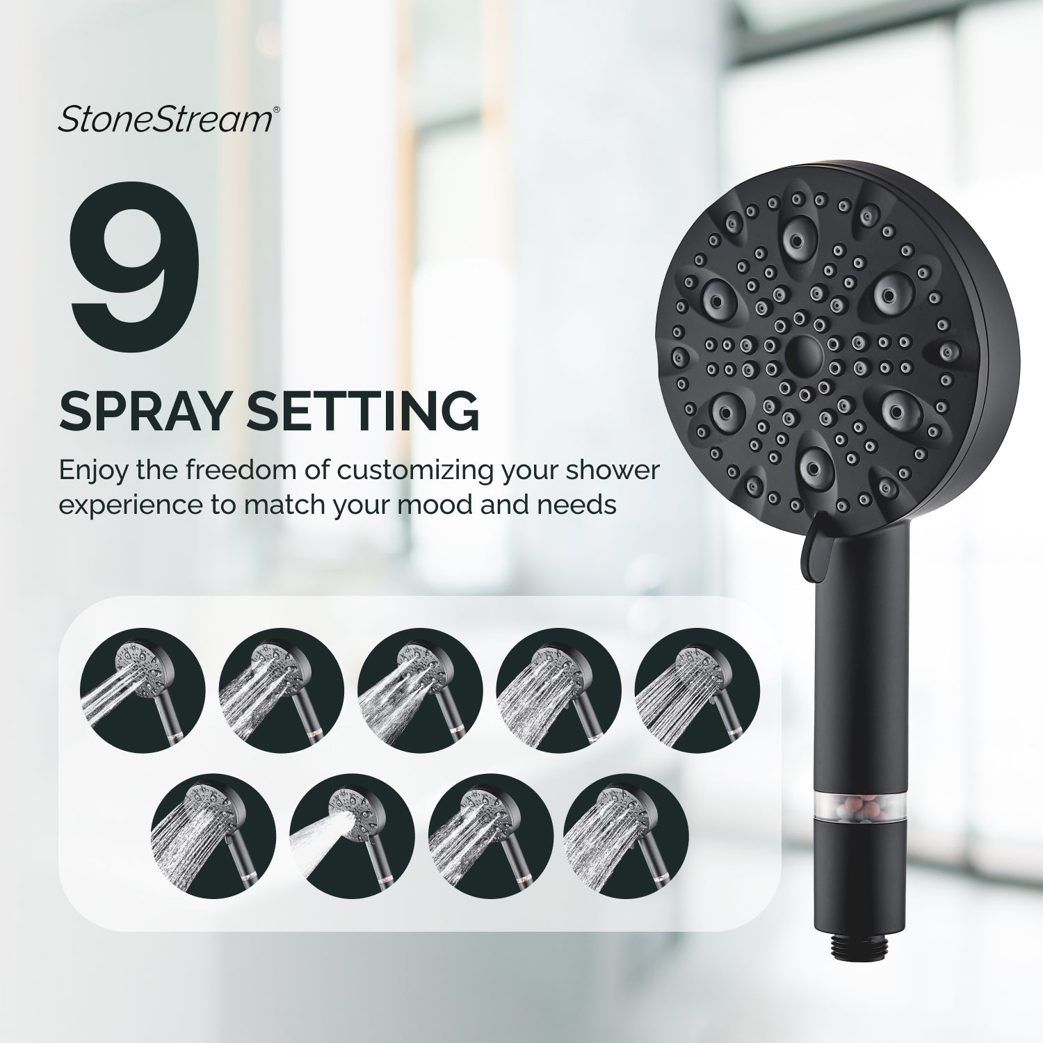 Ecolux 9 Mode High Pressure Shower Head (Filtered)