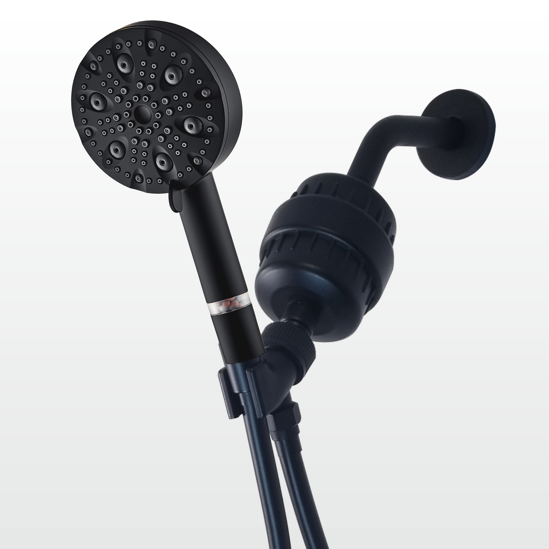 9-Mode Luxury Black Shower Head with Hard Water Filtration Kit