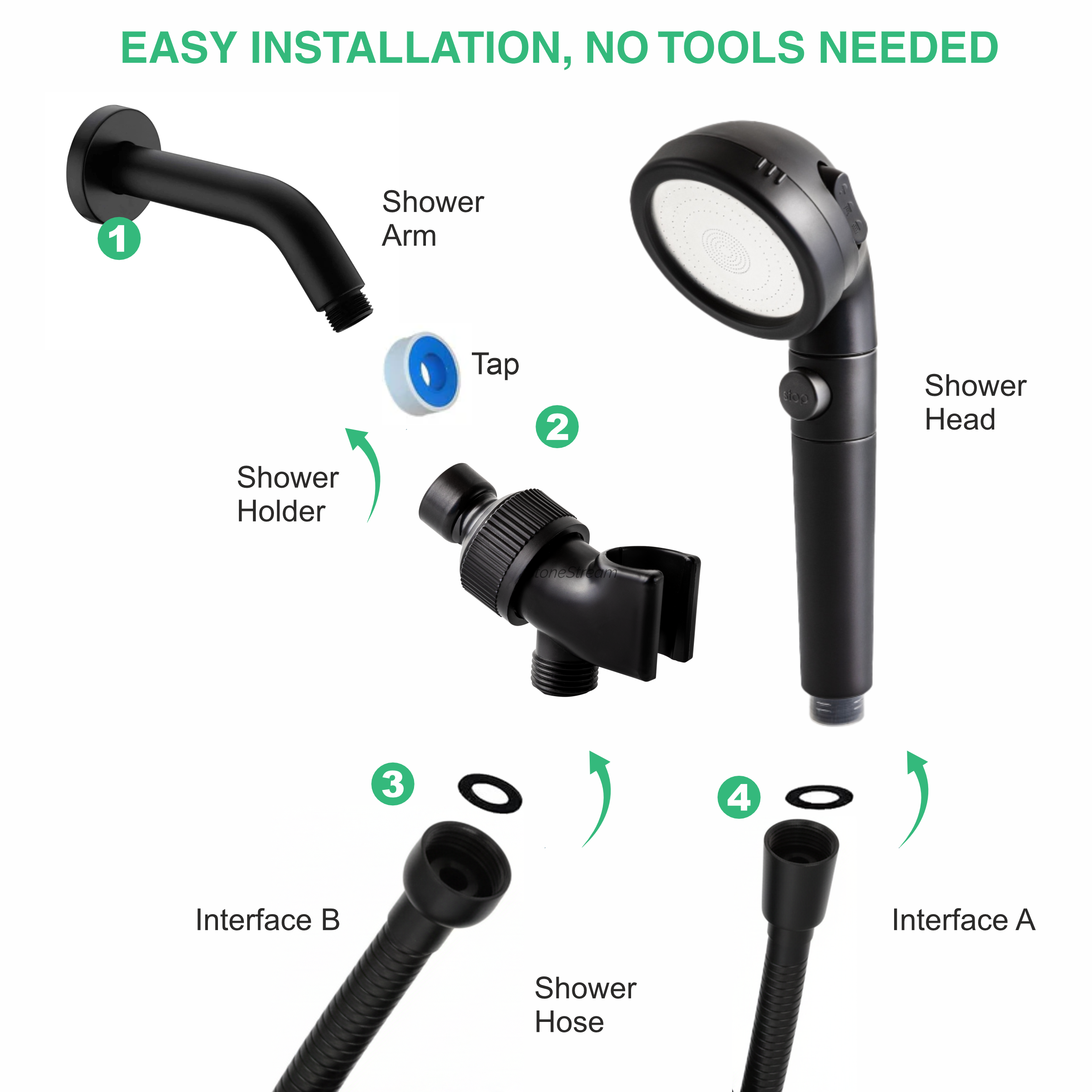 Black Ecopower Shower Head