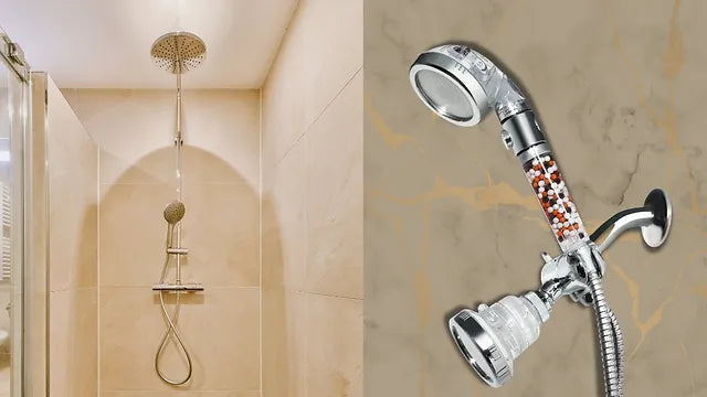 Système de douche double avec pommeau effet pluie et douchette à main