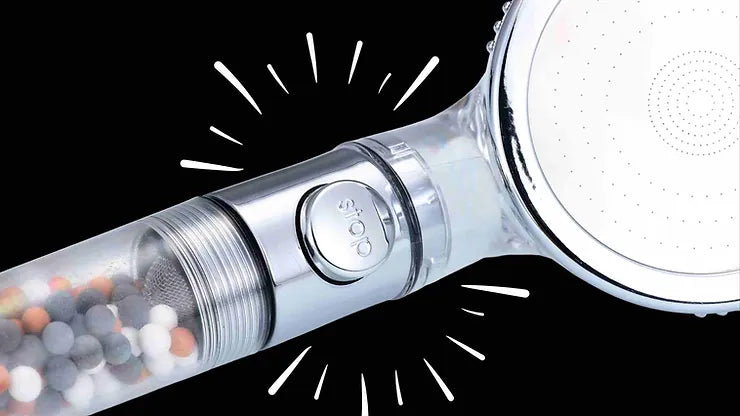 Pommeau de douche StoneStream avec bouton d'arrêt pour économiser l'eau entre deux rinçages
