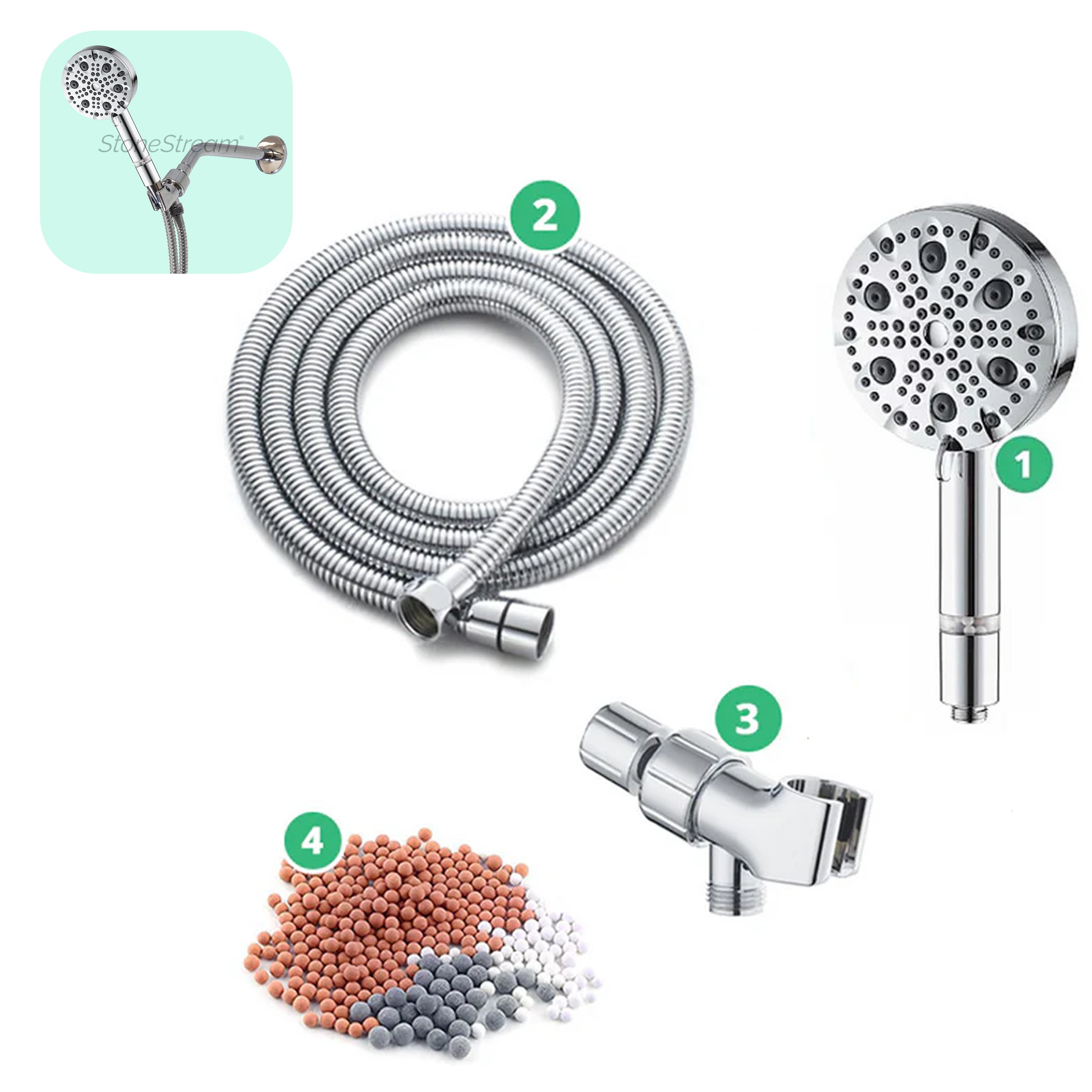 Adaptor de perete crom Ecolux 4-in-1 cu oțel inoxidabil cu 9 moduri