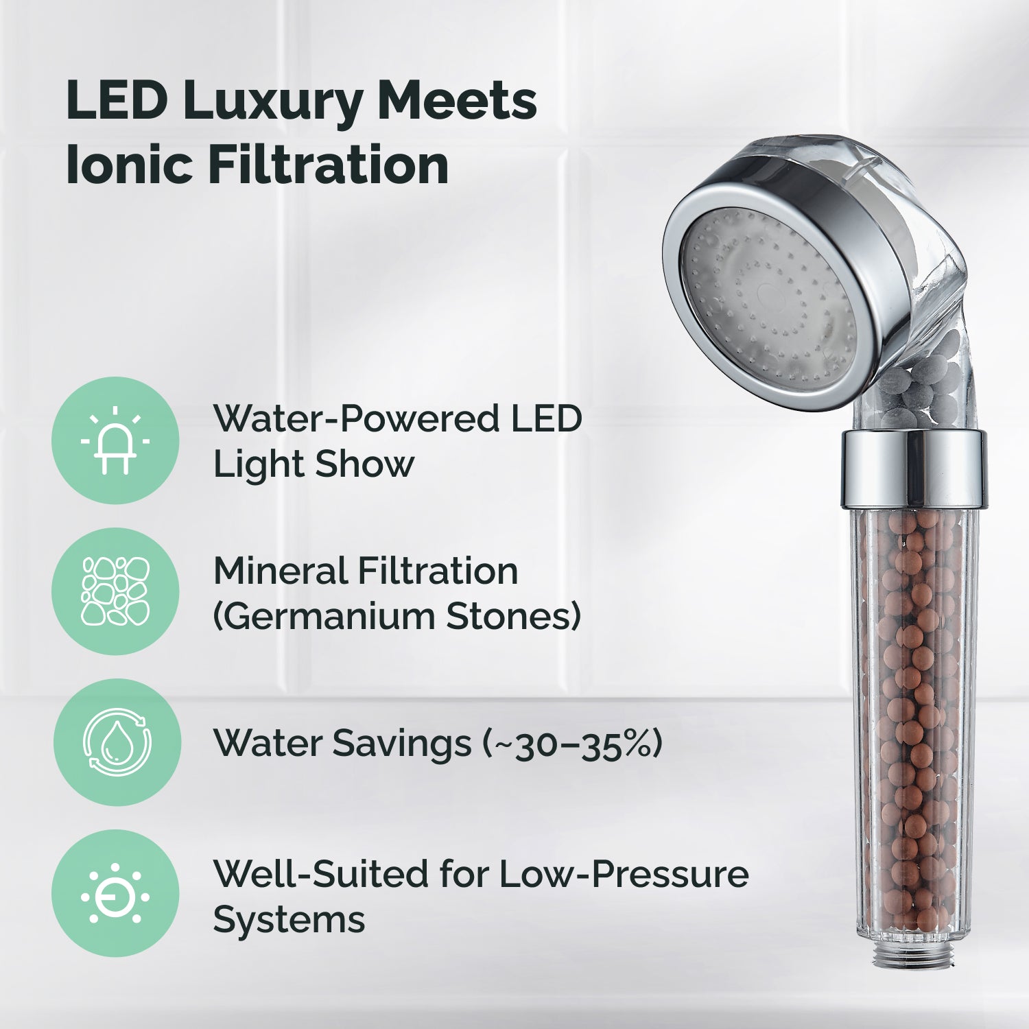 Cap de duș ionic LED