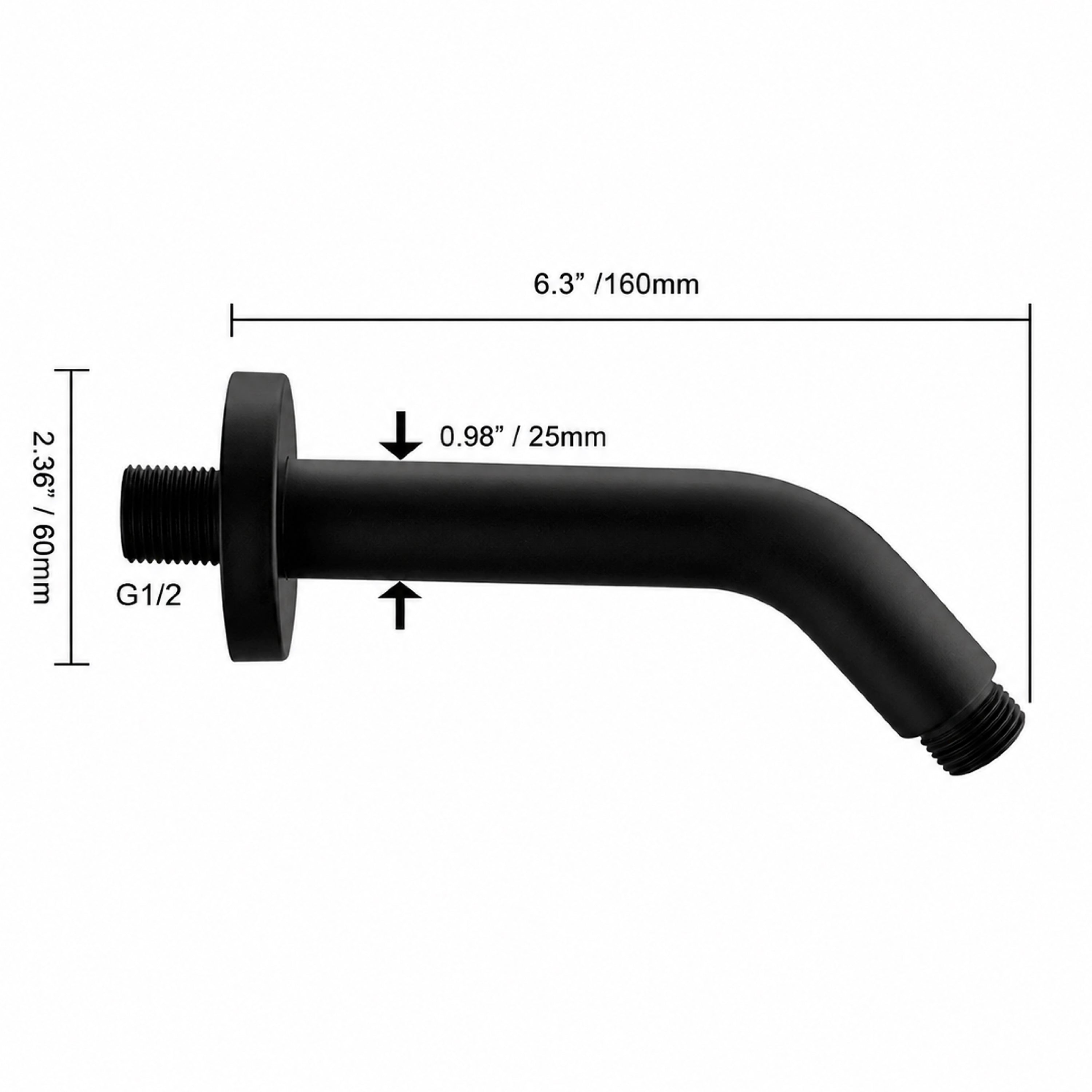 Braț de cap de duș pentru duș de montaj pe perete - negru mat - fir de 1/2 inch